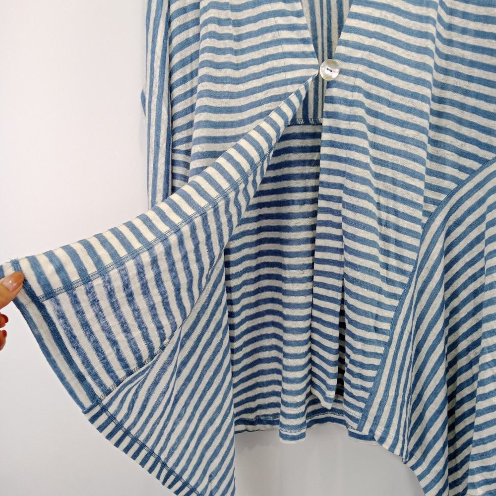 Soft Surroundings Linen Cardigan Blue Stripe V Neck Women Plus‎ Sz 1X NEW! - Picture 3 of 10